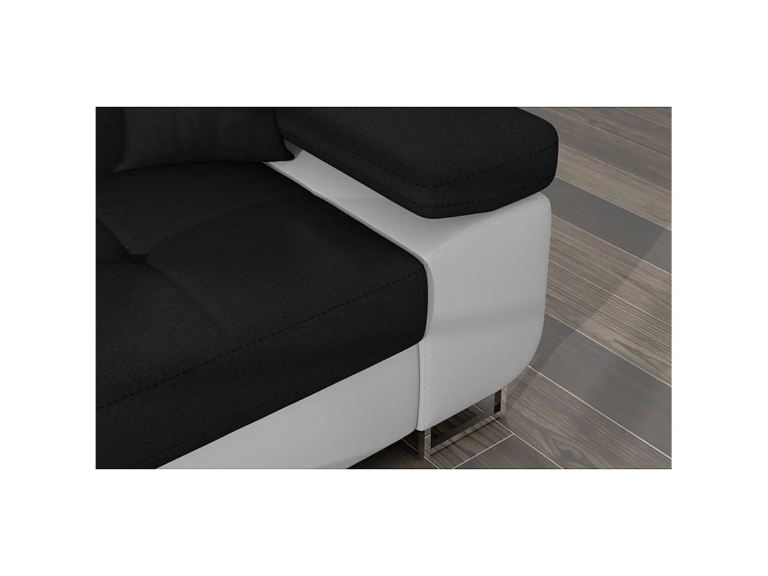 Canapé d'angle convertible AMANDA noir et blanc en tissu chiné