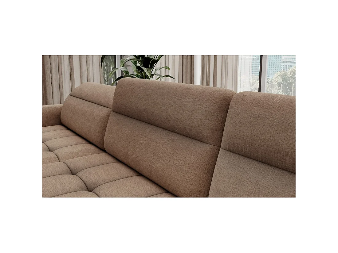Canapé d'angle convertible BERTHO 306 cm marron clair – Angle gauche avec coffre