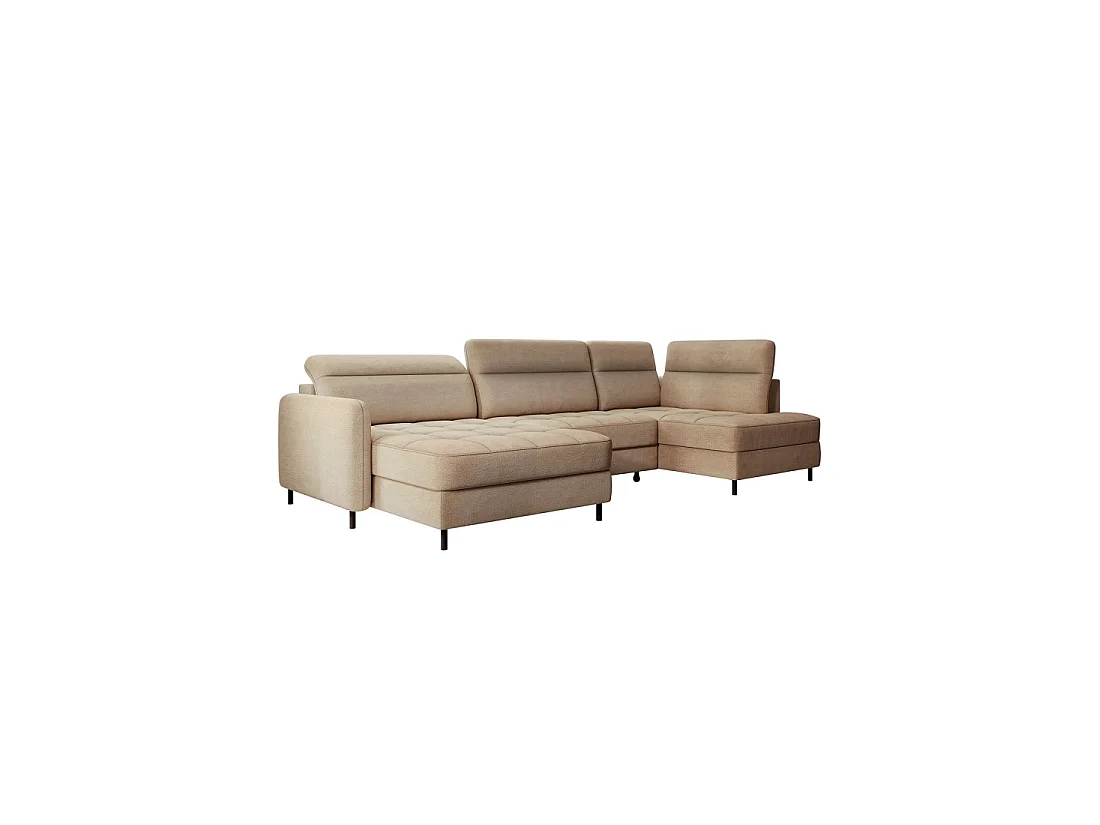 Canapé d'angle convertible BERTHO 306 cm marron clair – Angle gauche avec coffre