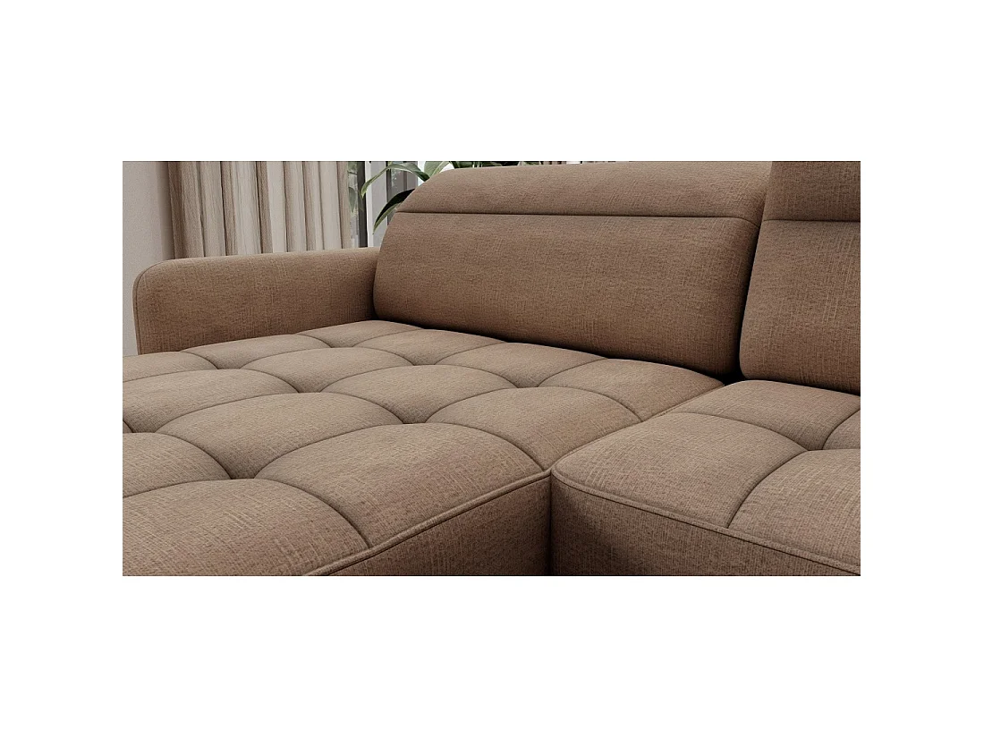 Canapé d'angle convertible BERTHO 306 cm marron clair – Angle gauche avec coffre