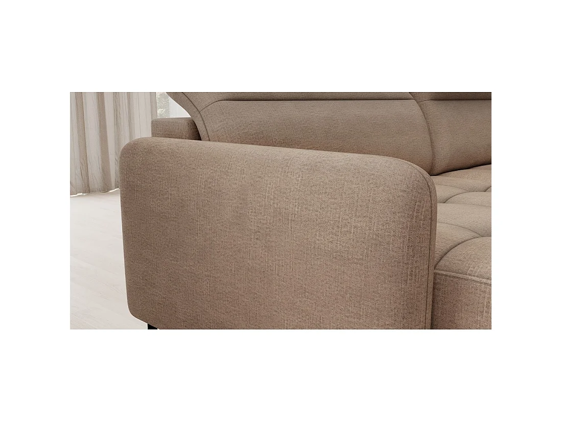 Canapé d'angle convertible BERTHO 306 cm marron clair – Angle gauche avec coffre