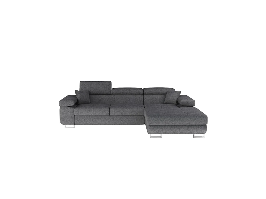 Canapé d'angle convertible AMANDA gris chiné en tissu jacquard avec coffre