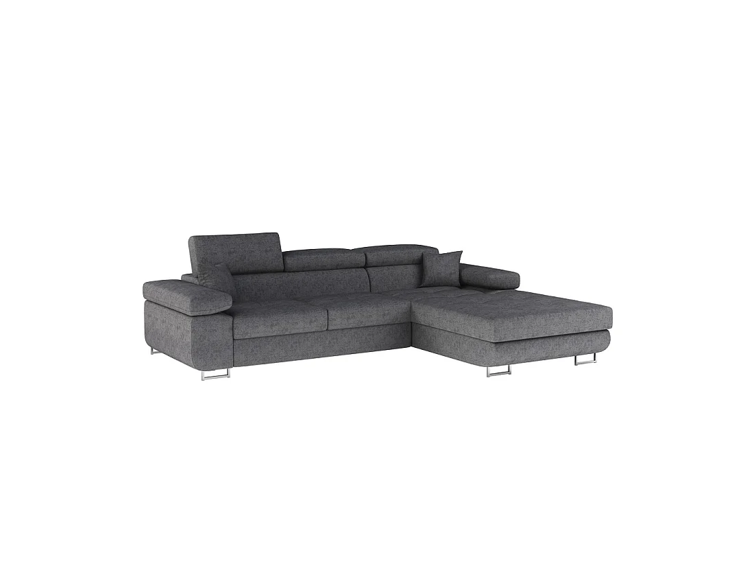 Canapé d'angle convertible AMANDA gris chiné en tissu jacquard avec coffre