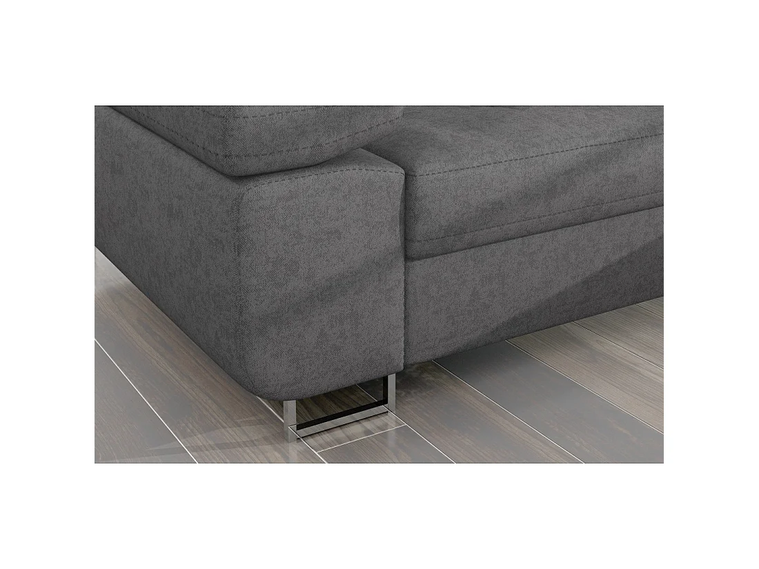 Canapé d'angle convertible AMANDA gris chiné en tissu jacquard avec coffre