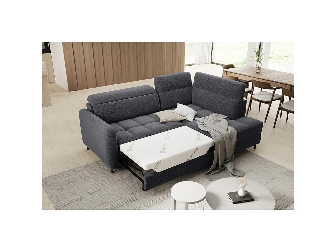 Canapé d'angle droit convertible BARNEA 208 cm gris foncé en tissu chenille avec rangement