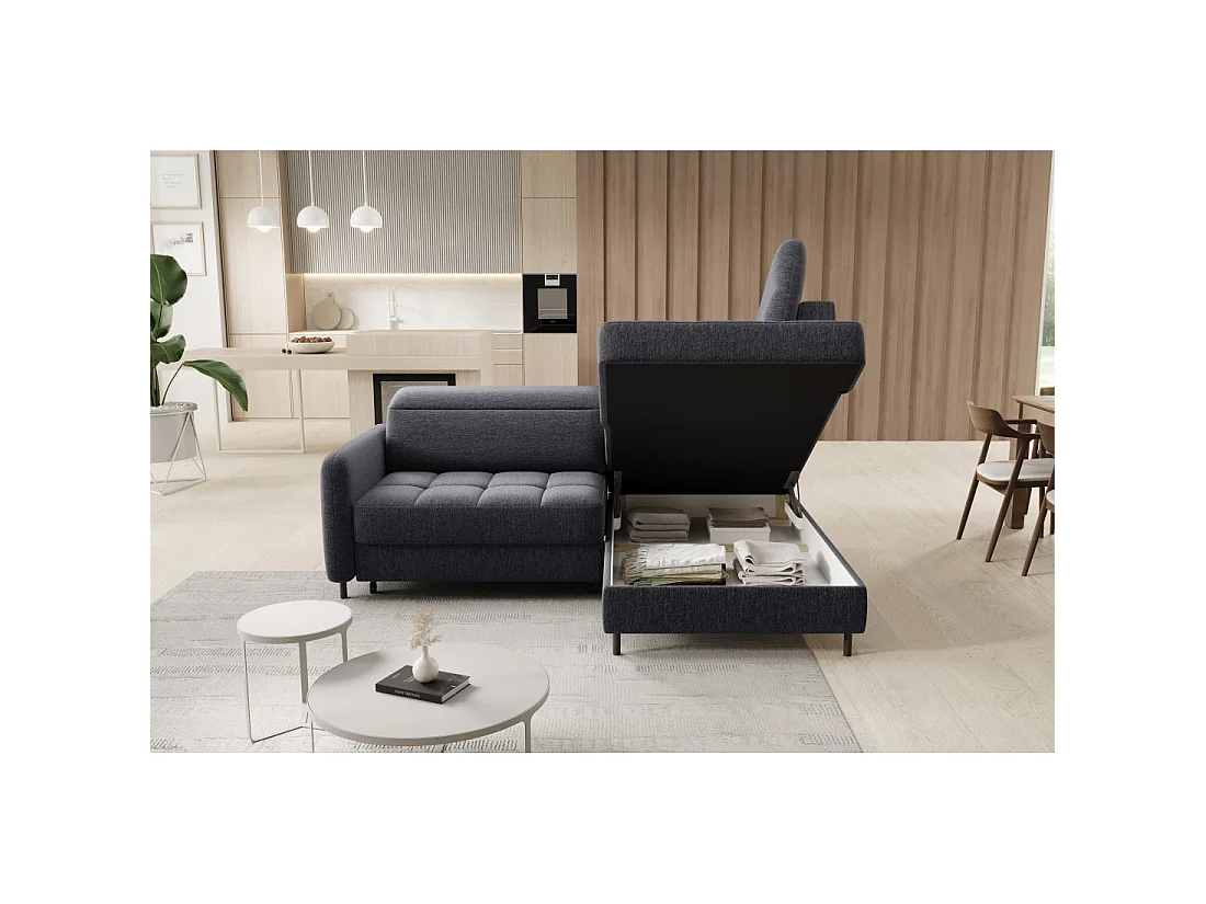 Canapé d'angle droit convertible BARNEA 208 cm gris foncé en tissu chenille avec rangement