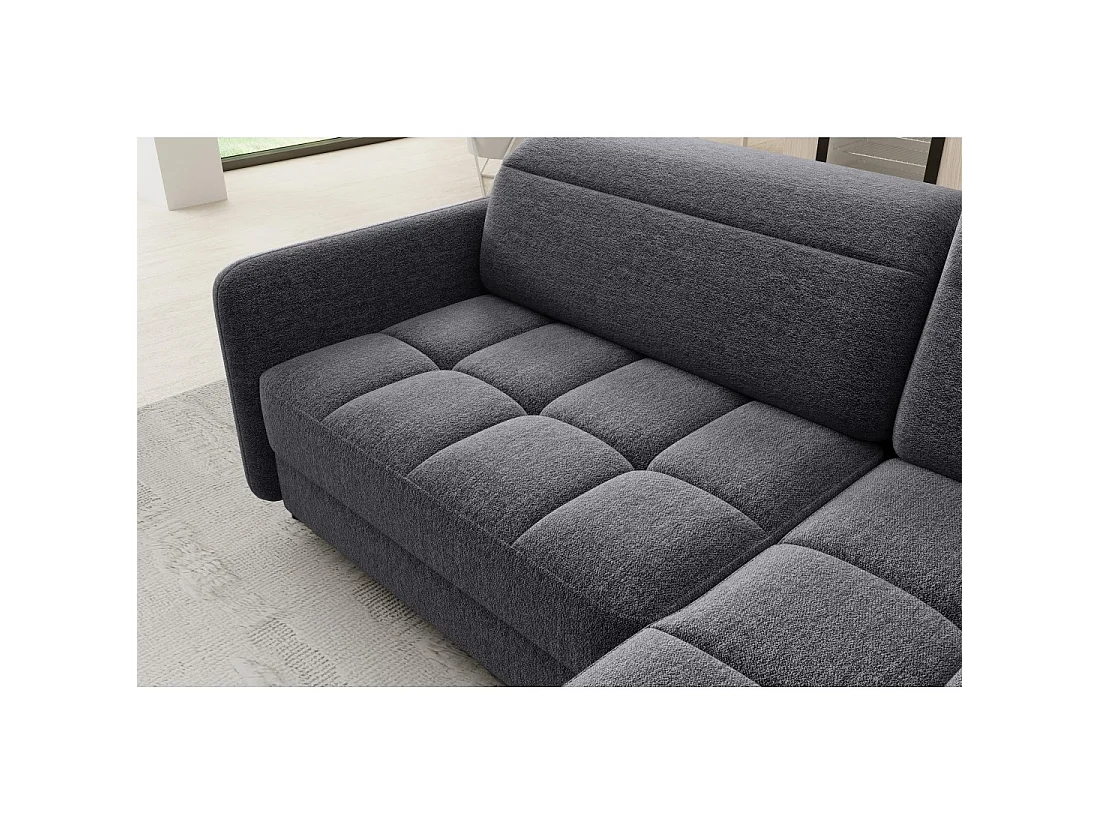 Canapé d'angle droit convertible BARNEA 208 cm gris foncé en tissu chenille avec rangement