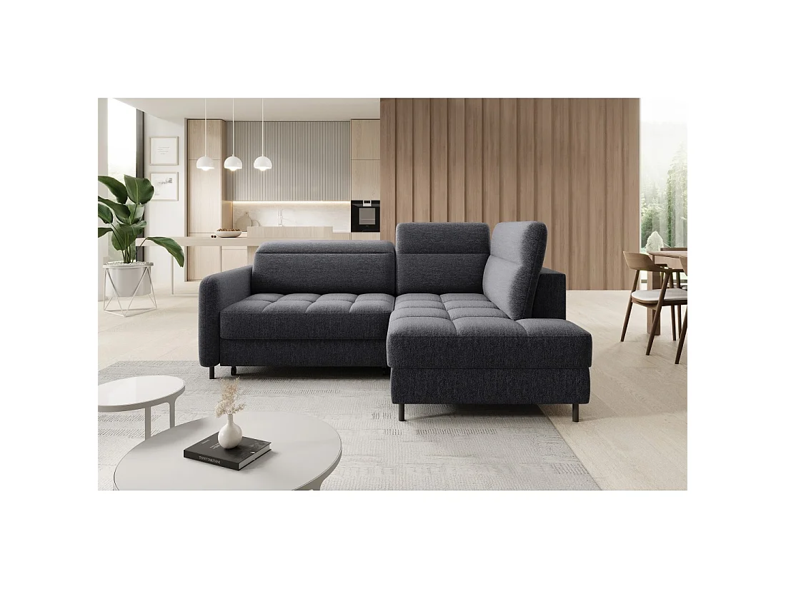 Canapé d'angle droit convertible BARNEA 208 cm gris foncé en tissu chenille avec rangement