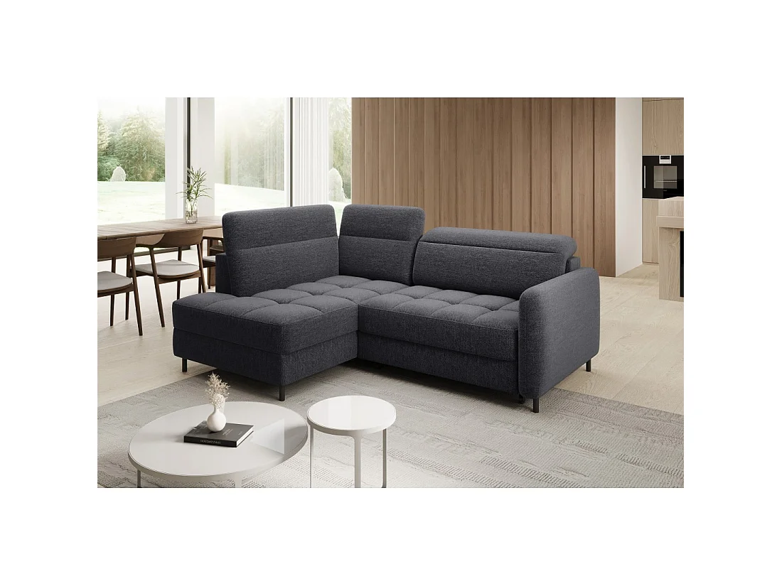 Canapé d'angle droit convertible BARNEA 208 cm gris foncé en tissu chenille avec rangement