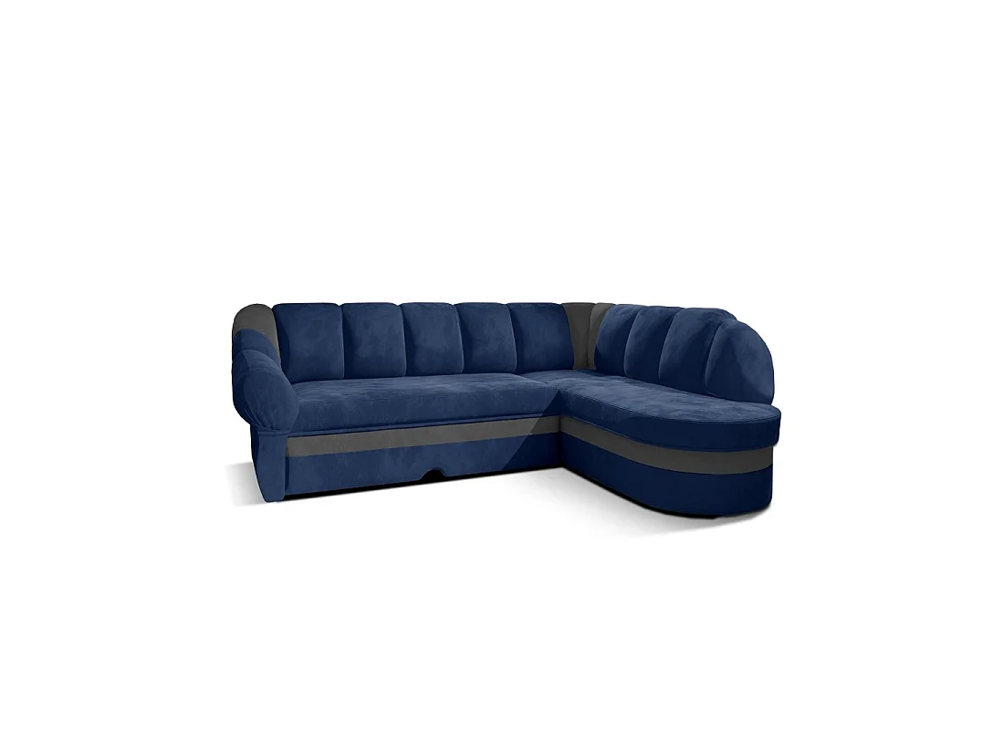 Canapé d'angle droit convertible BENANA 250 cm bleu foncé et gris avec coffre