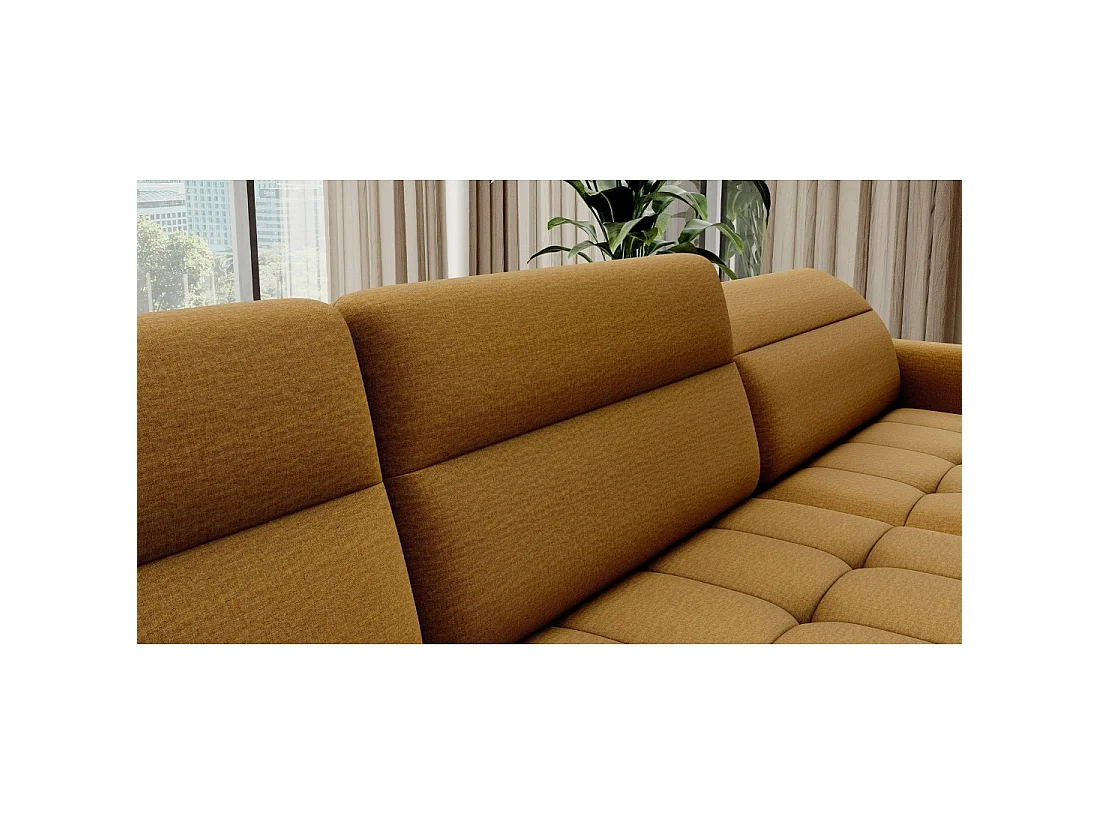 Canapé d'angle convertible BERTHO 306 cm jaune orangé – Angle droit avec coffre