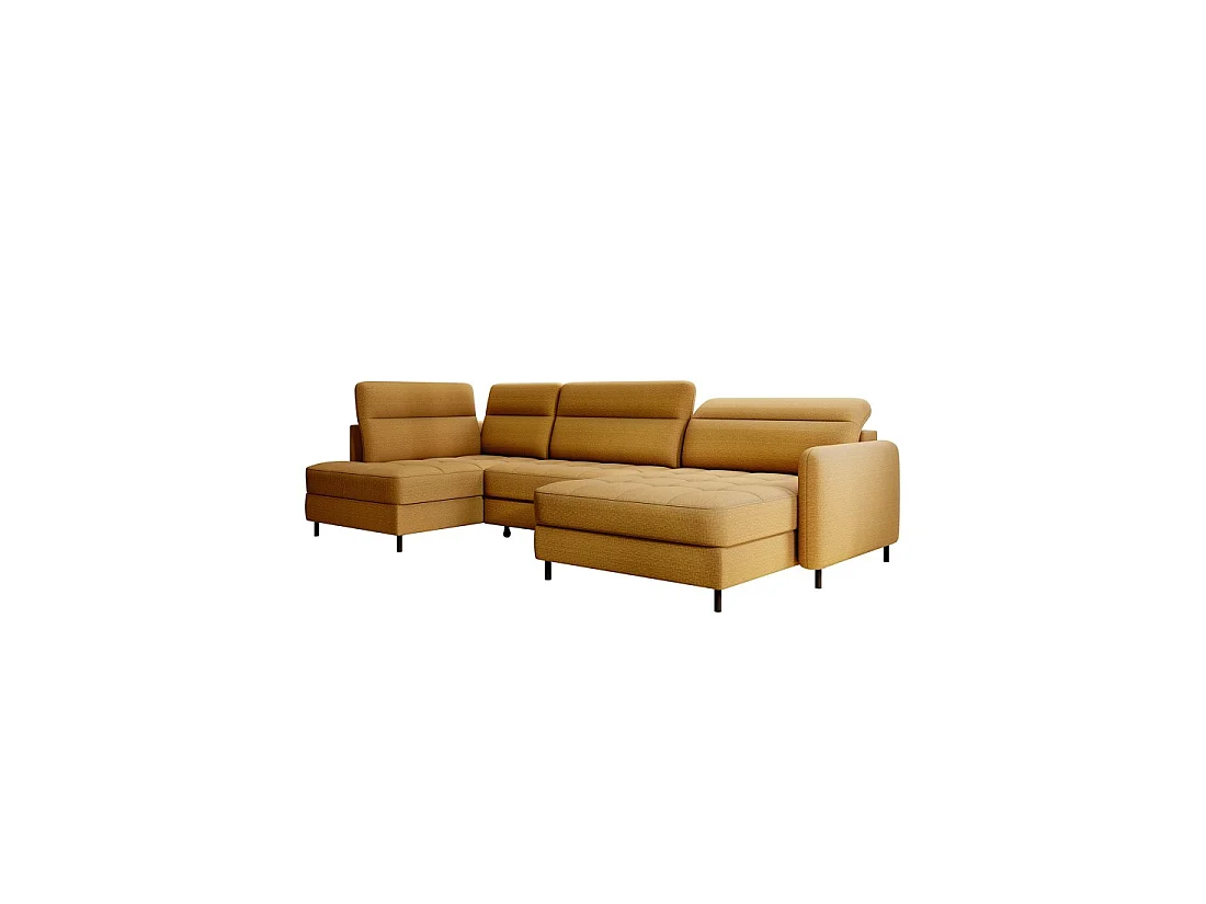 Canapé d'angle convertible BERTHO 306 cm jaune orangé – Angle droit avec coffre