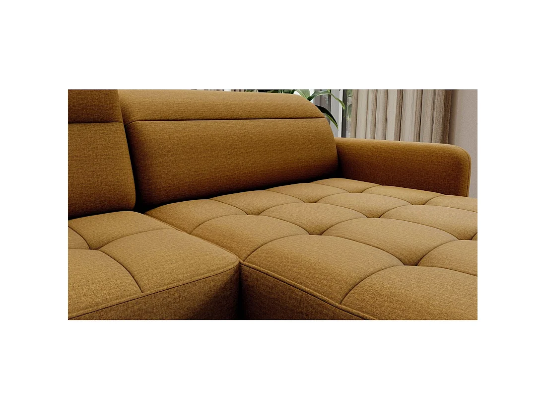 Canapé d'angle convertible BERTHO 306 cm jaune orangé – Angle droit avec coffre