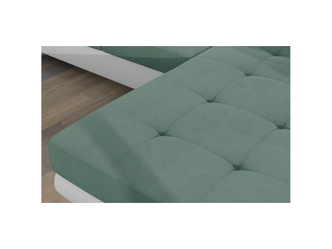 Canapé d'angle convertible AMANDA vert clair et blanc – Tissu effet suédine – Angle droit