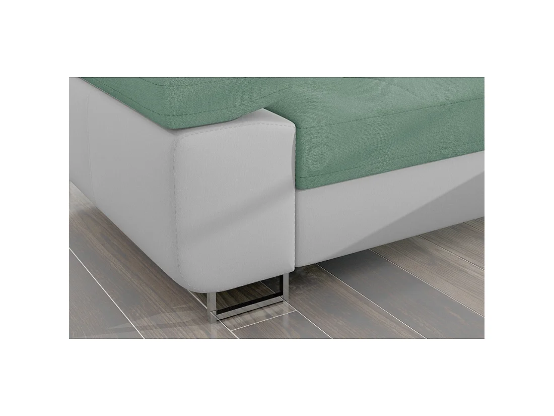 Canapé d'angle convertible AMANDA vert clair et blanc – Tissu effet suédine – Angle droit