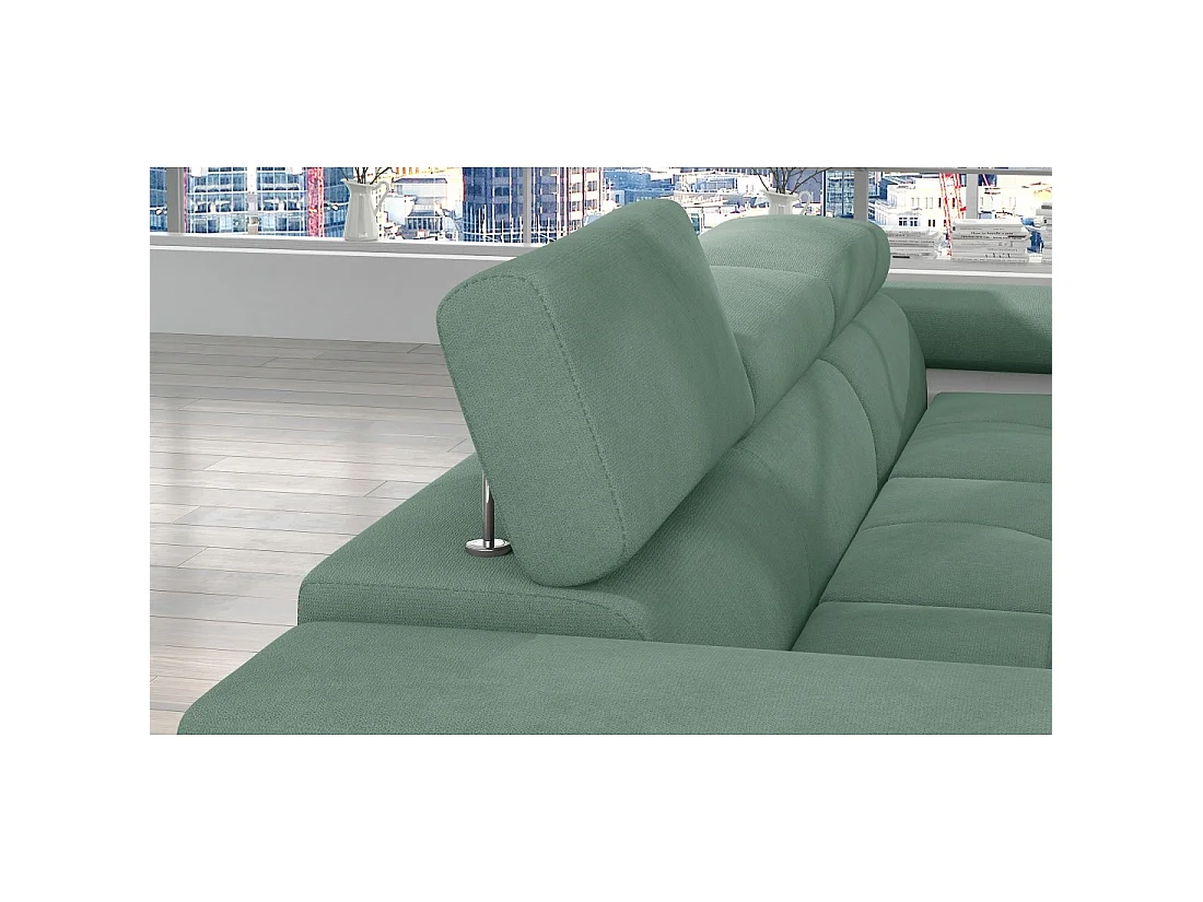 Canapé d'angle convertible AMANDA vert clair et blanc – Tissu effet suédine – Angle droit