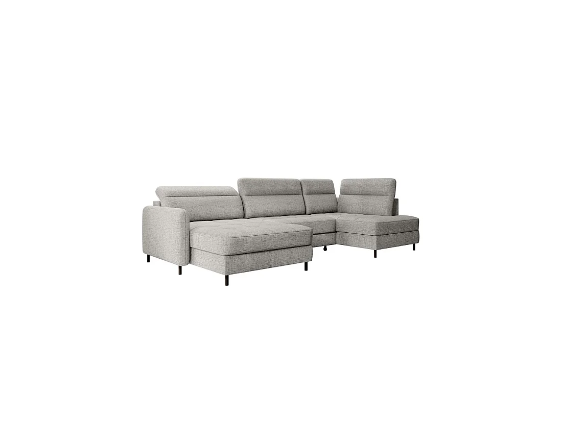 Canapé d'angle convertible BERTHO 306 cm gris clair – Angle gauche avec coffre