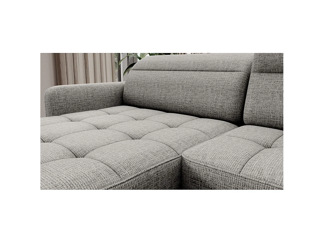 Canapé d'angle convertible BERTHO 306 cm gris clair – Angle gauche avec coffre