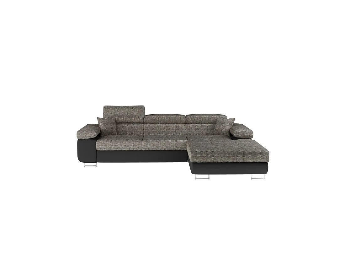 Canapé d'angle convertible AMANDA gris et noir – Tissu effet lin – Angle droit