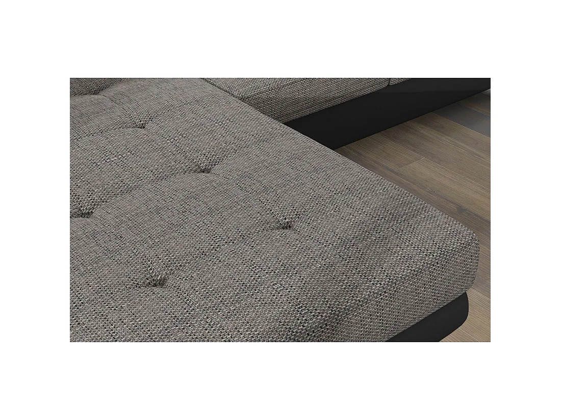 Canapé d'angle convertible AMANDA gris et noir – Tissu effet lin – Angle droit