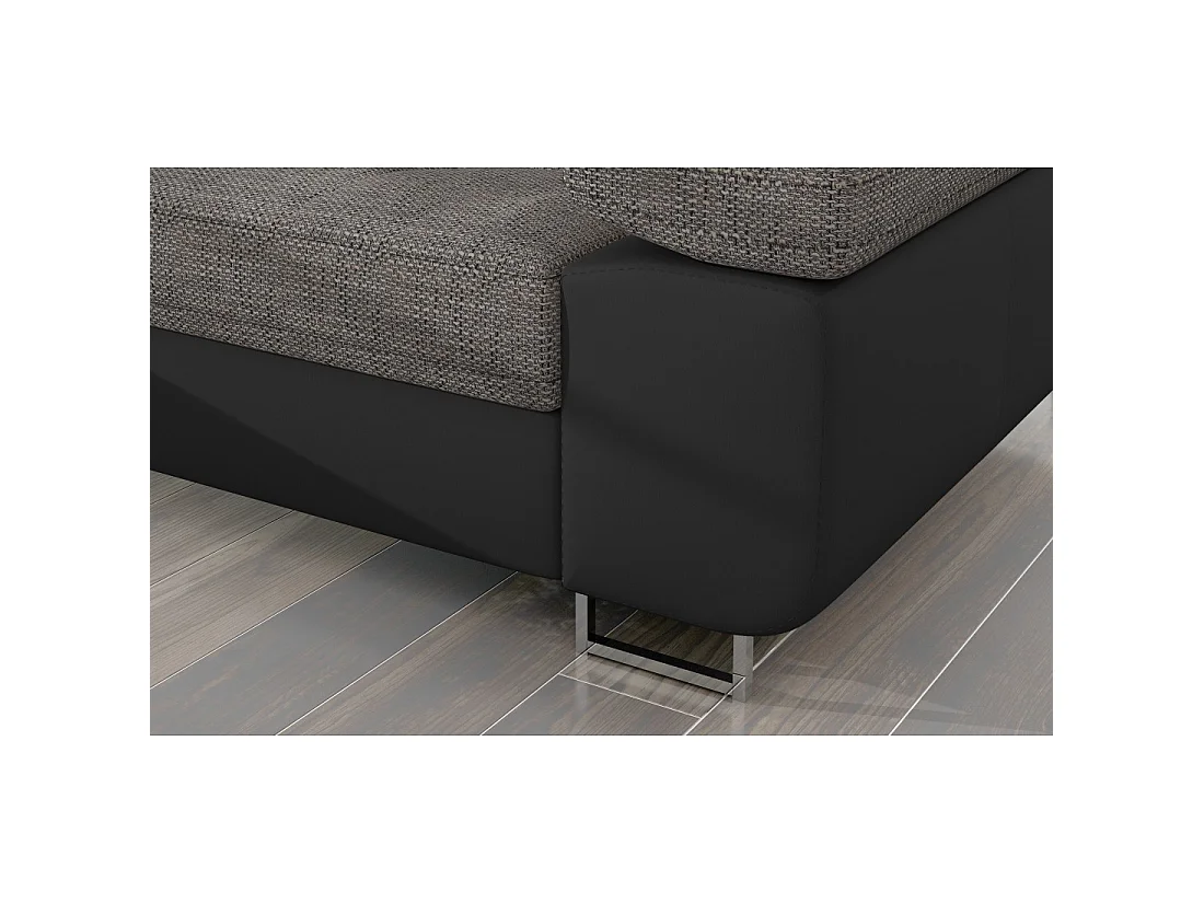 Canapé d'angle convertible AMANDA gris et noir – Tissu effet lin – Angle droit