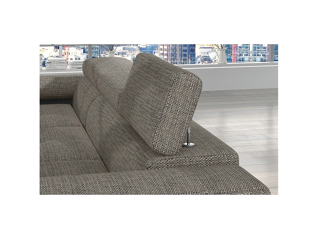 Canapé d'angle convertible AMANDA gris et noir – Tissu effet lin – Angle droit