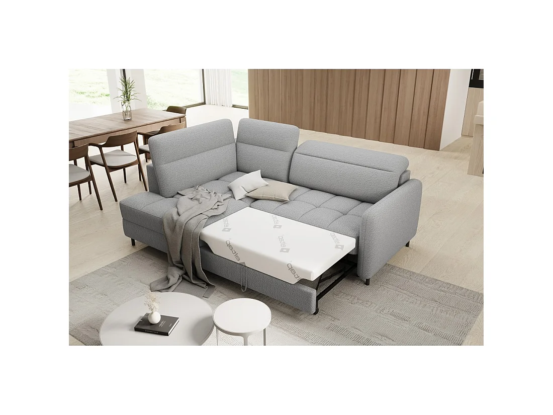 Canapé d'angle gauche convertible BARNEA 208 cm gris chiné avec rangement