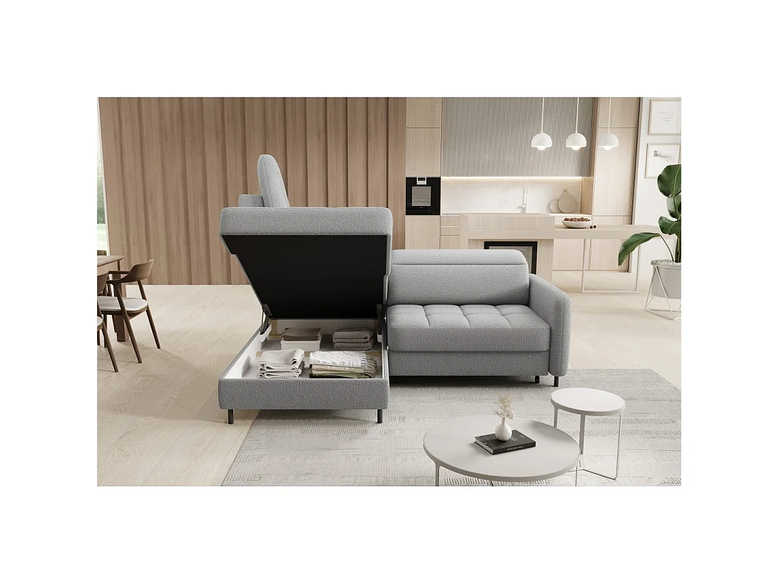 Canapé d'angle gauche convertible BARNEA 208 cm gris chiné avec rangement