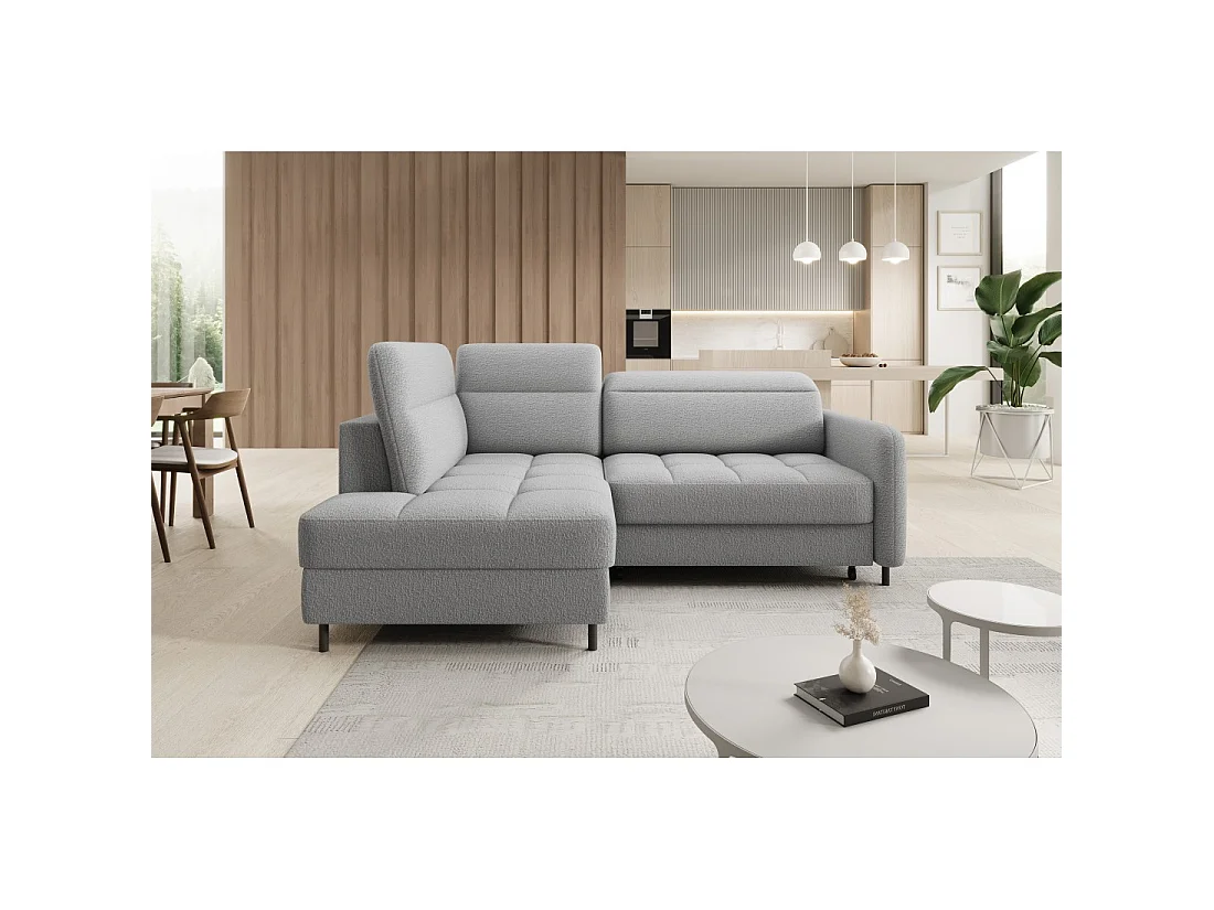 Canapé d'angle gauche convertible BARNEA 208 cm gris chiné avec rangement