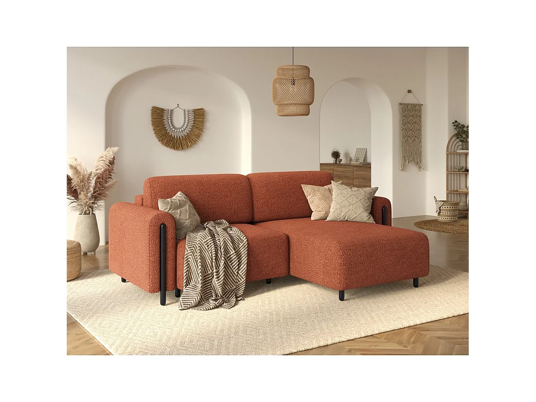 Canapé d'angle convertible ARVESSA terracotta bouclette – Angle droit