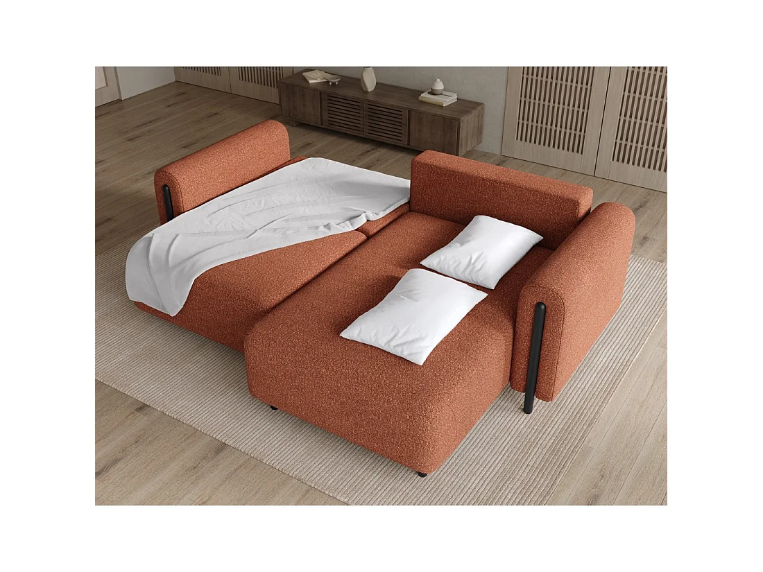 Canapé d'angle convertible ARVESSA terracotta bouclette – Angle droit