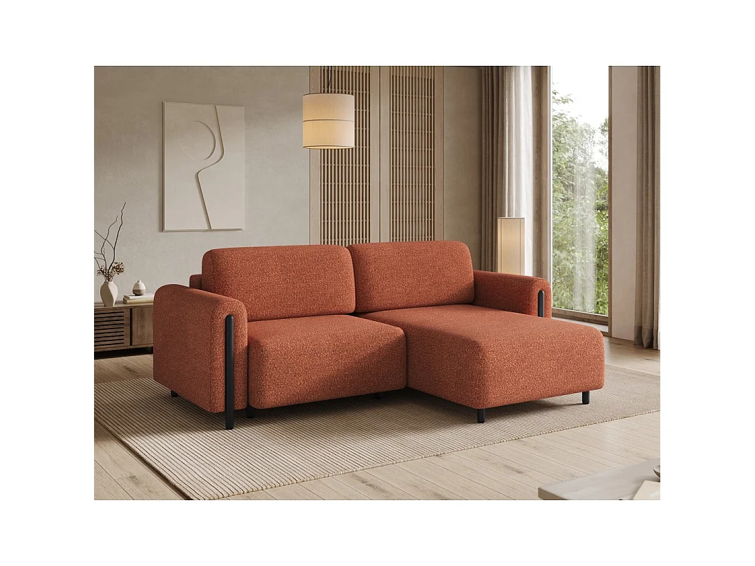 Canapé d'angle convertible ARVESSA terracotta bouclette – Angle droit