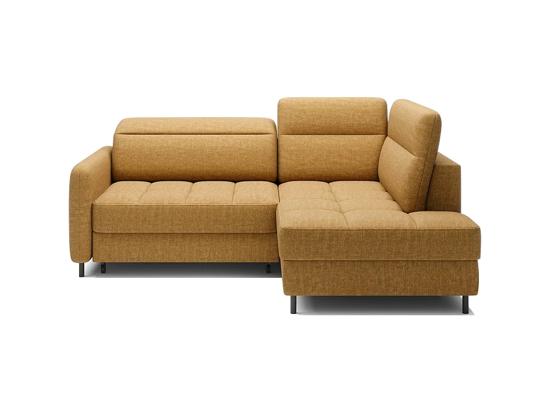 Canapé d'angle droit convertible BARNEA 208 cm camel en tissu chenille avec rangement