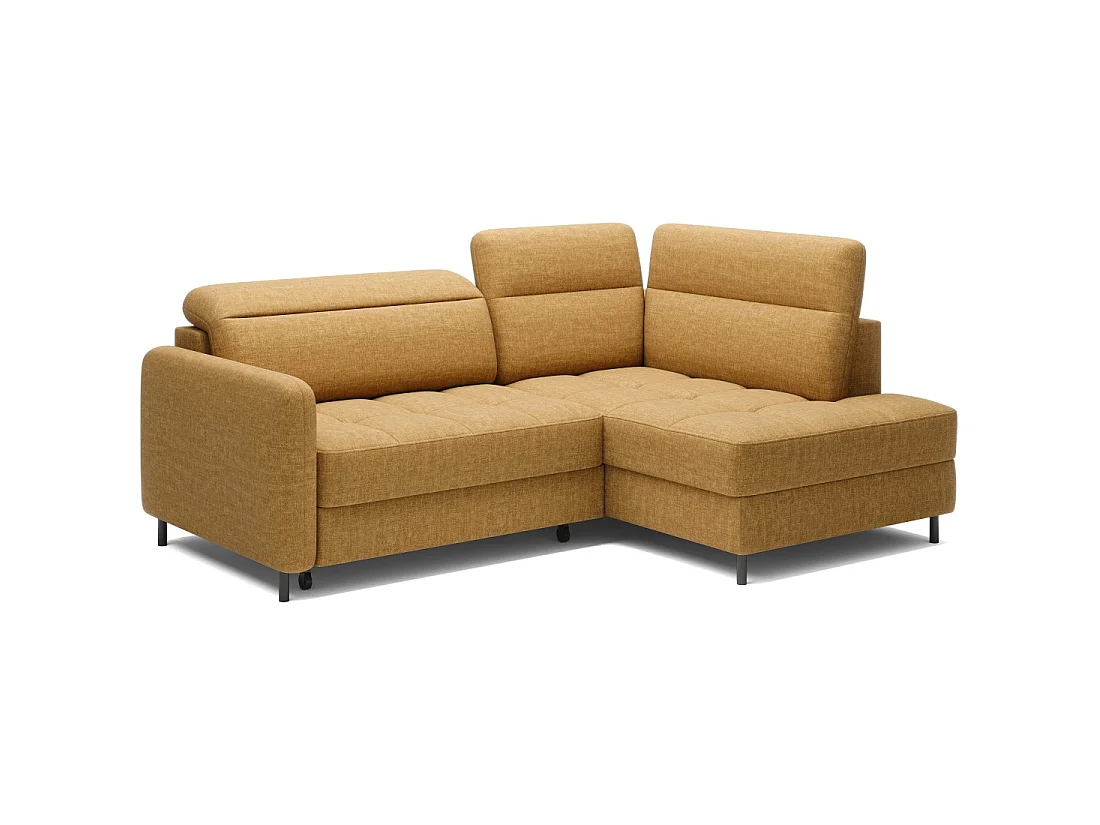 Canapé d'angle droit convertible BARNEA 208 cm camel en tissu chenille avec rangement