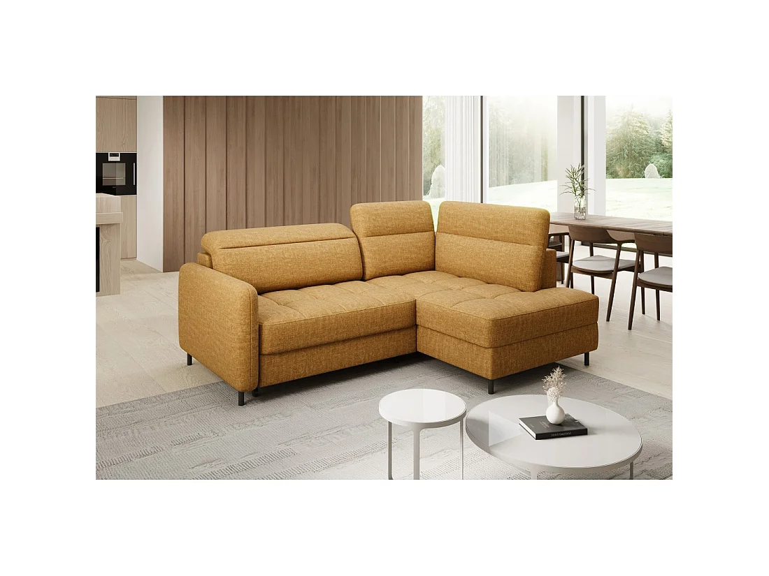 Canapé d'angle droit convertible BARNEA 208 cm camel en tissu chenille avec rangement