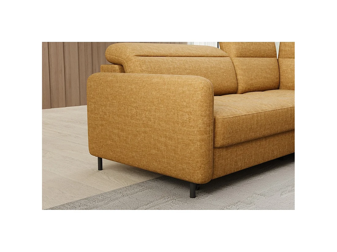 Canapé d'angle droit convertible BARNEA 208 cm camel en tissu chenille avec rangement