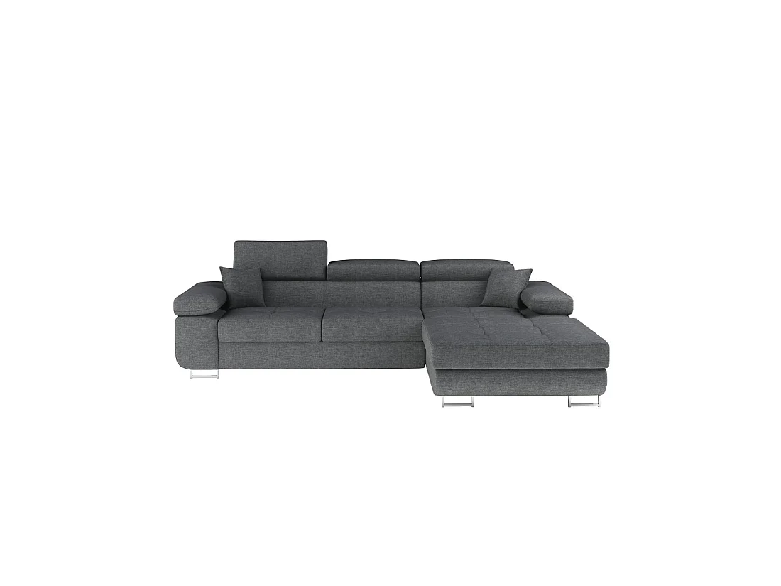 Canapé d'angle convertible AMANDA gris foncé chenille fine avec coffre