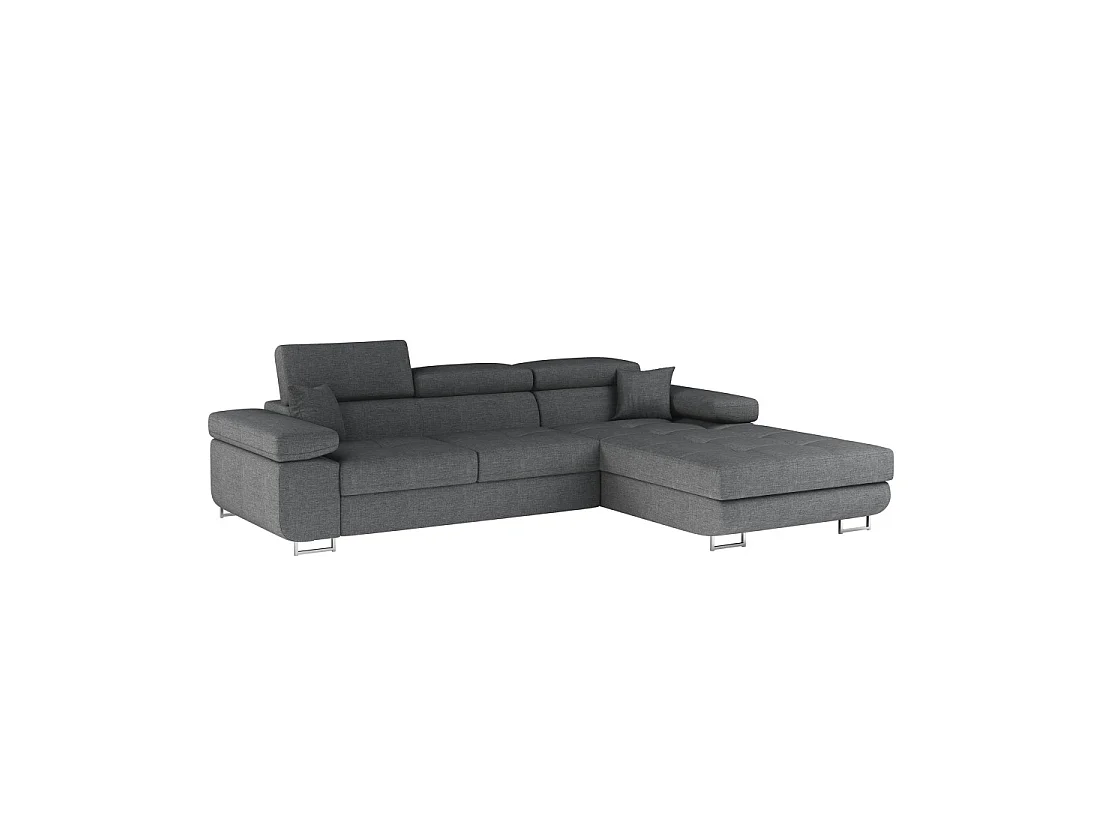 Canapé d'angle convertible AMANDA gris foncé chenille fine avec coffre