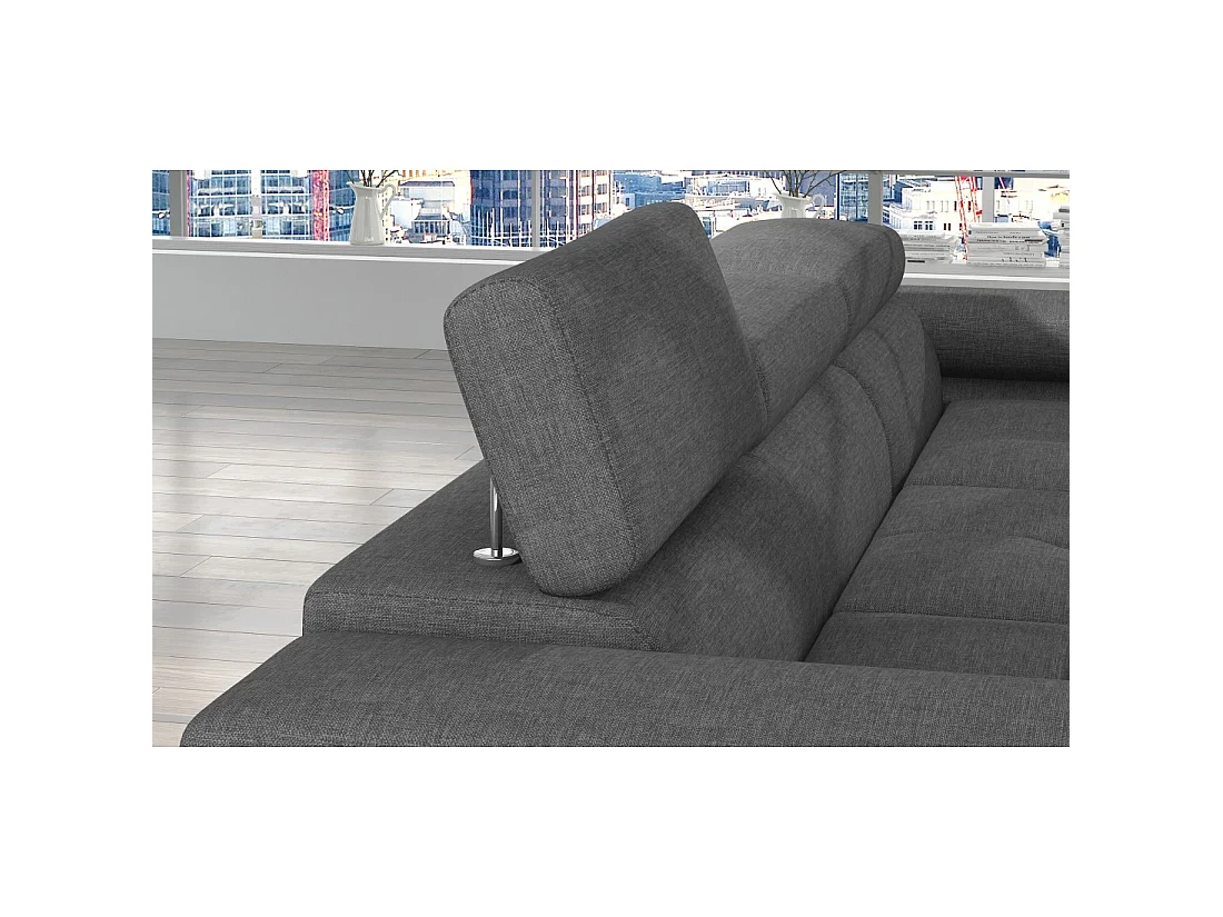 Canapé d'angle convertible AMANDA gris foncé chenille fine avec coffre