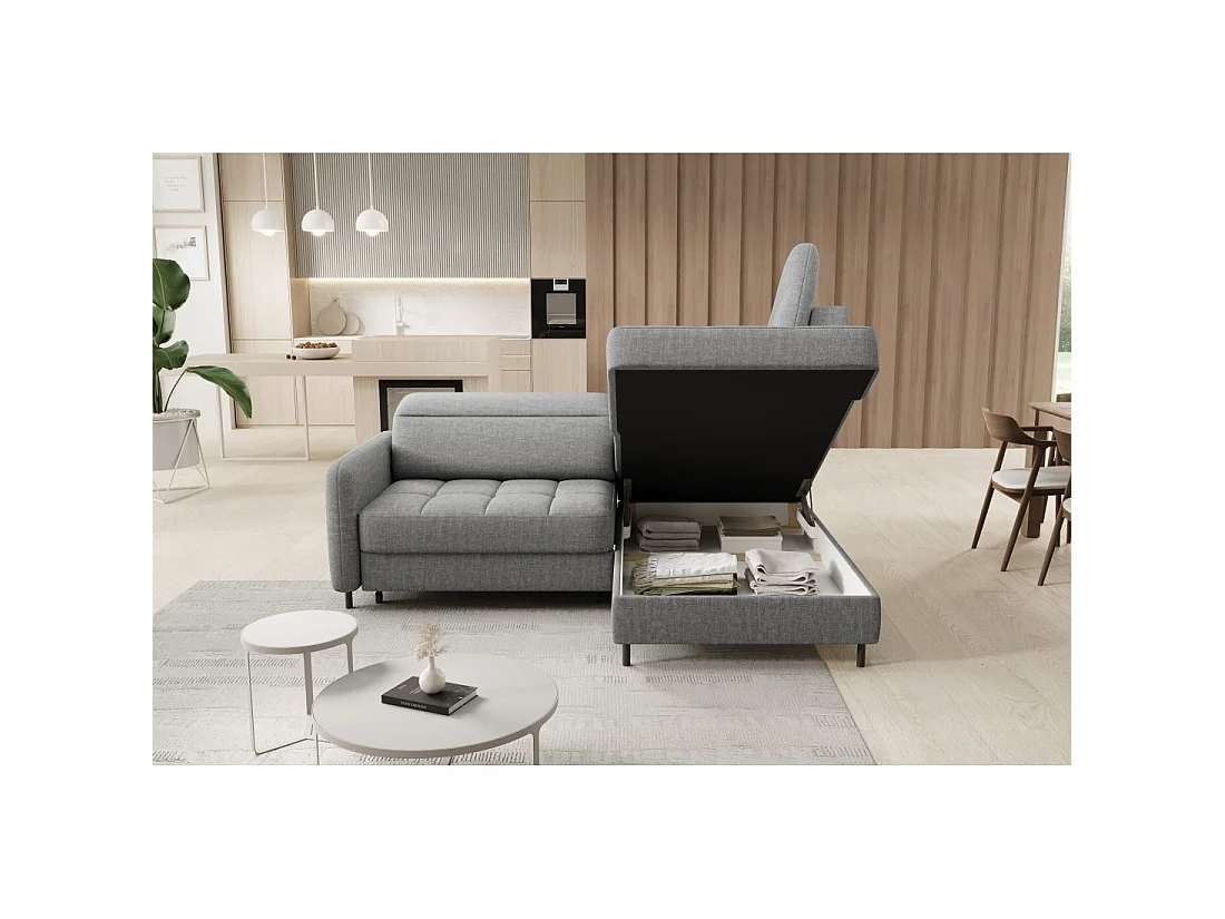 Canapé d'angle droit convertible BARNEA 208 cm gris chiné avec rangement