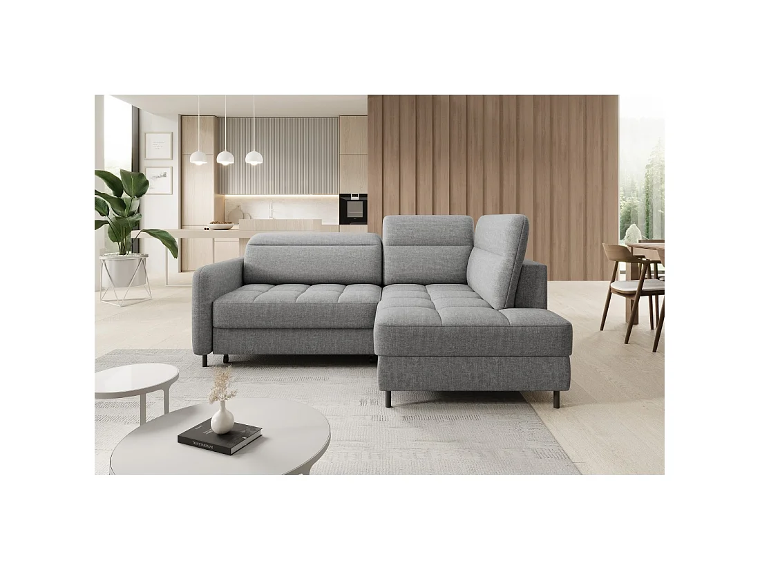 Canapé d'angle droit convertible BARNEA 208 cm gris chiné avec rangement