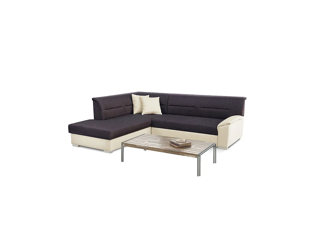 Canapé d'angle convertible TROMSO marron et beige – Angle gauche avec coffre