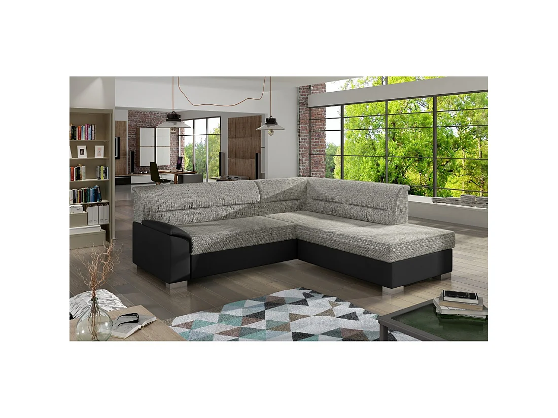 Canapé d'angle convertible TROMSO gris et noir – Angle droit avec coffre