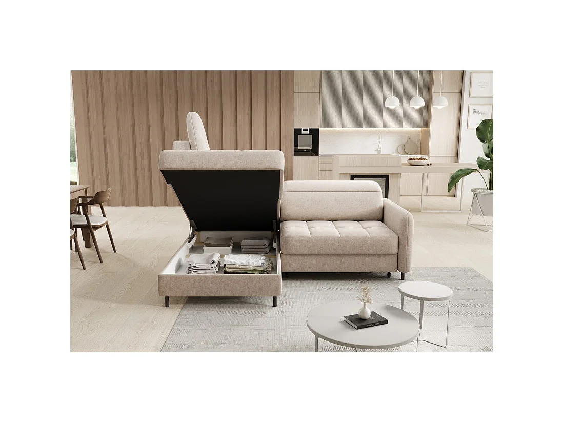 Canapé d'angle gauche convertible BARNEA 208 cm crème avec rangement
