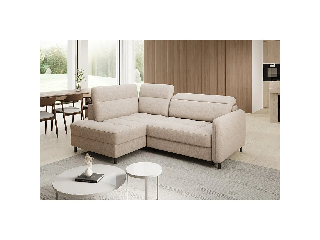 Canapé d'angle gauche convertible BARNEA 208 cm crème avec rangement