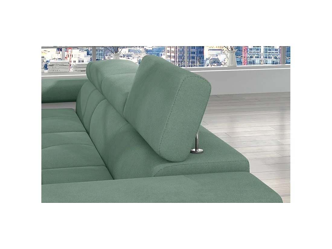 Canapé d'angle convertible AMANDA vert en chenille fine avec coffre