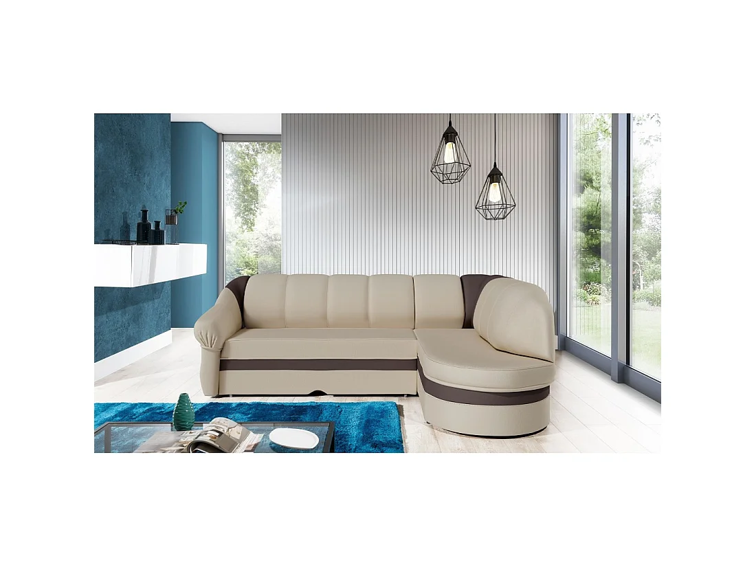 Canapé d'angle droit convertible BENANA 250 cm beige et gris avec coffre