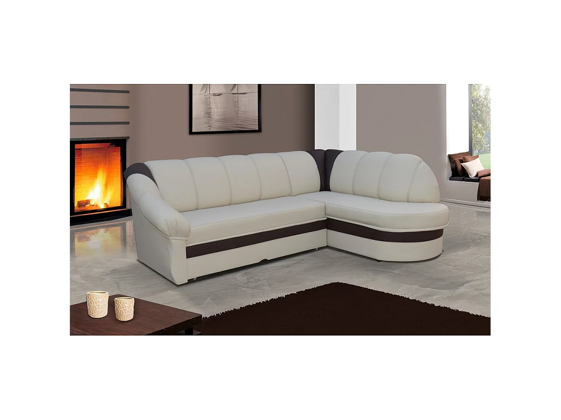 Canapé d'angle droit convertible BENANA 250 cm beige et gris avec coffre