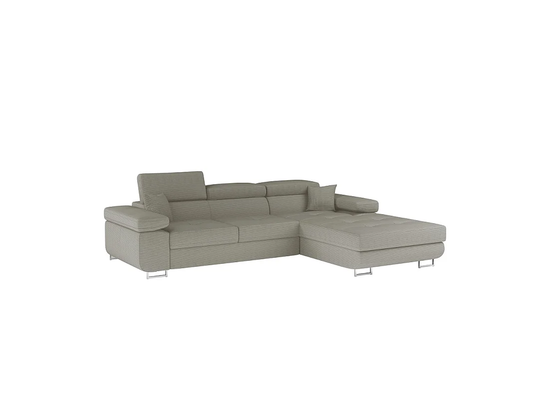 Canapé d'angle convertible AMANDA beige foncé velours côtelé avec coffre