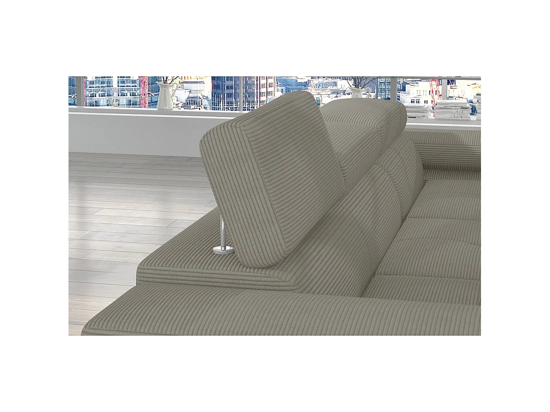 Canapé d'angle convertible AMANDA beige foncé velours côtelé avec coffre